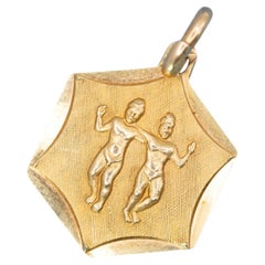 Vintage 18K Yellow Gold Gemini Zodiac Pendant Charm, Circa 1960