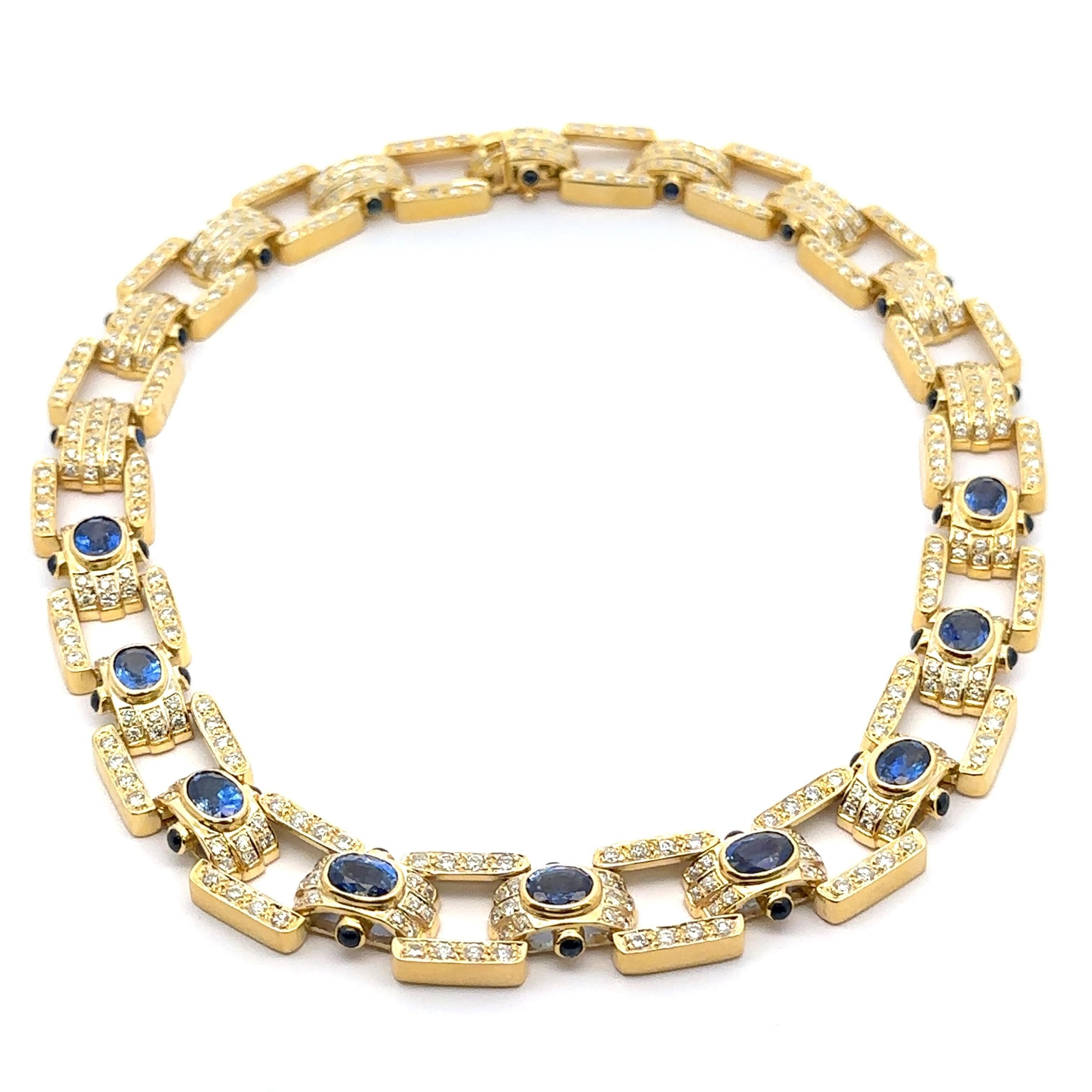 Vintage 18k Gelbgold GIA 27,5ctw Saphir & Diamant breite Erklärung Halskette im Angebot 6