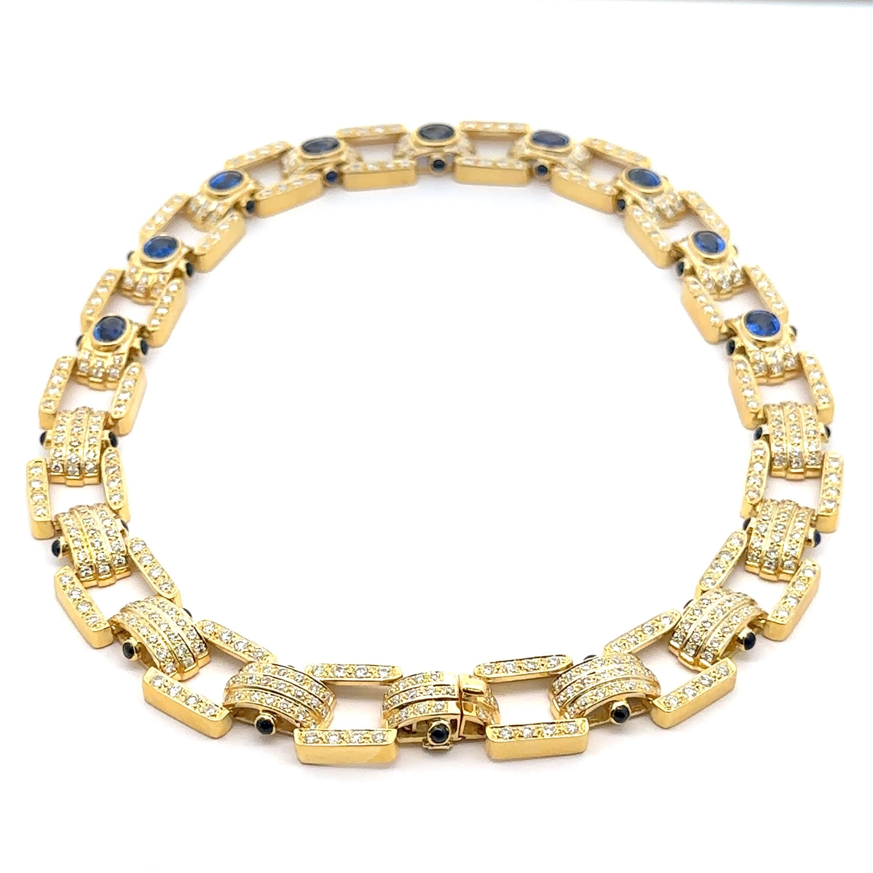 Vintage 18k Gelbgold GIA 27,5ctw Saphir & Diamant breite Erklärung Halskette im Angebot 7