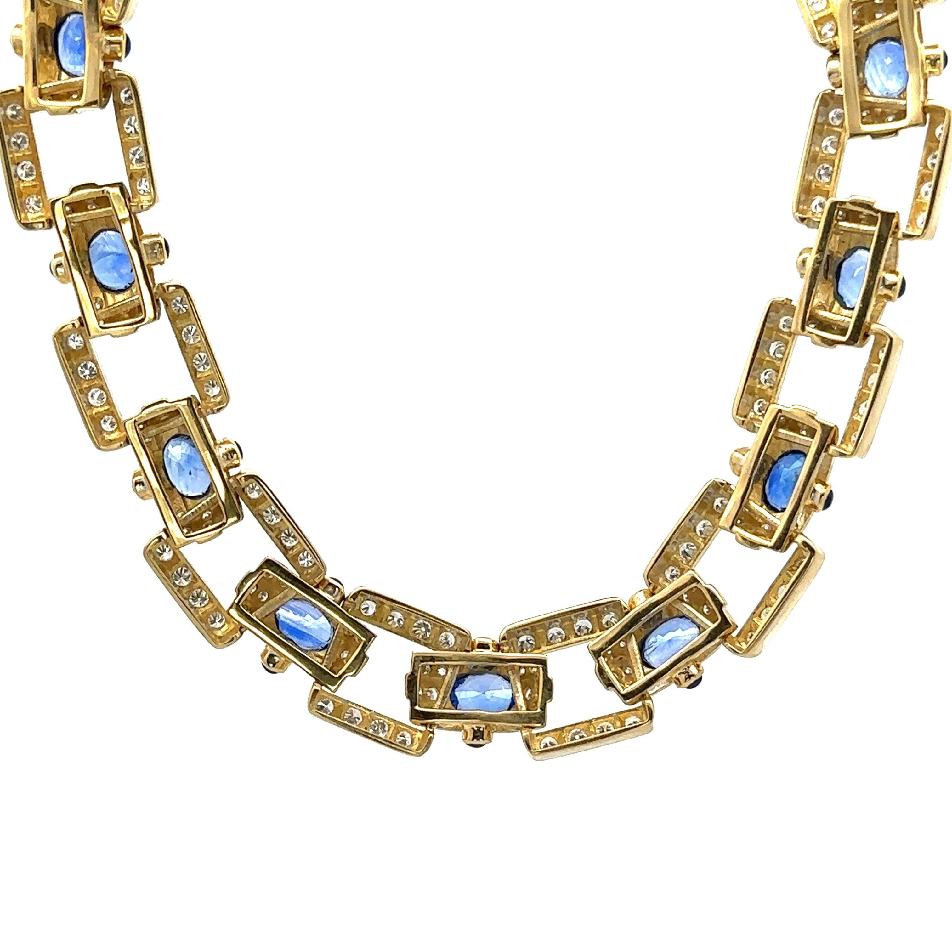 Vintage 18k Gelbgold GIA 27,5ctw Saphir & Diamant breite Erklärung Halskette im Angebot 8