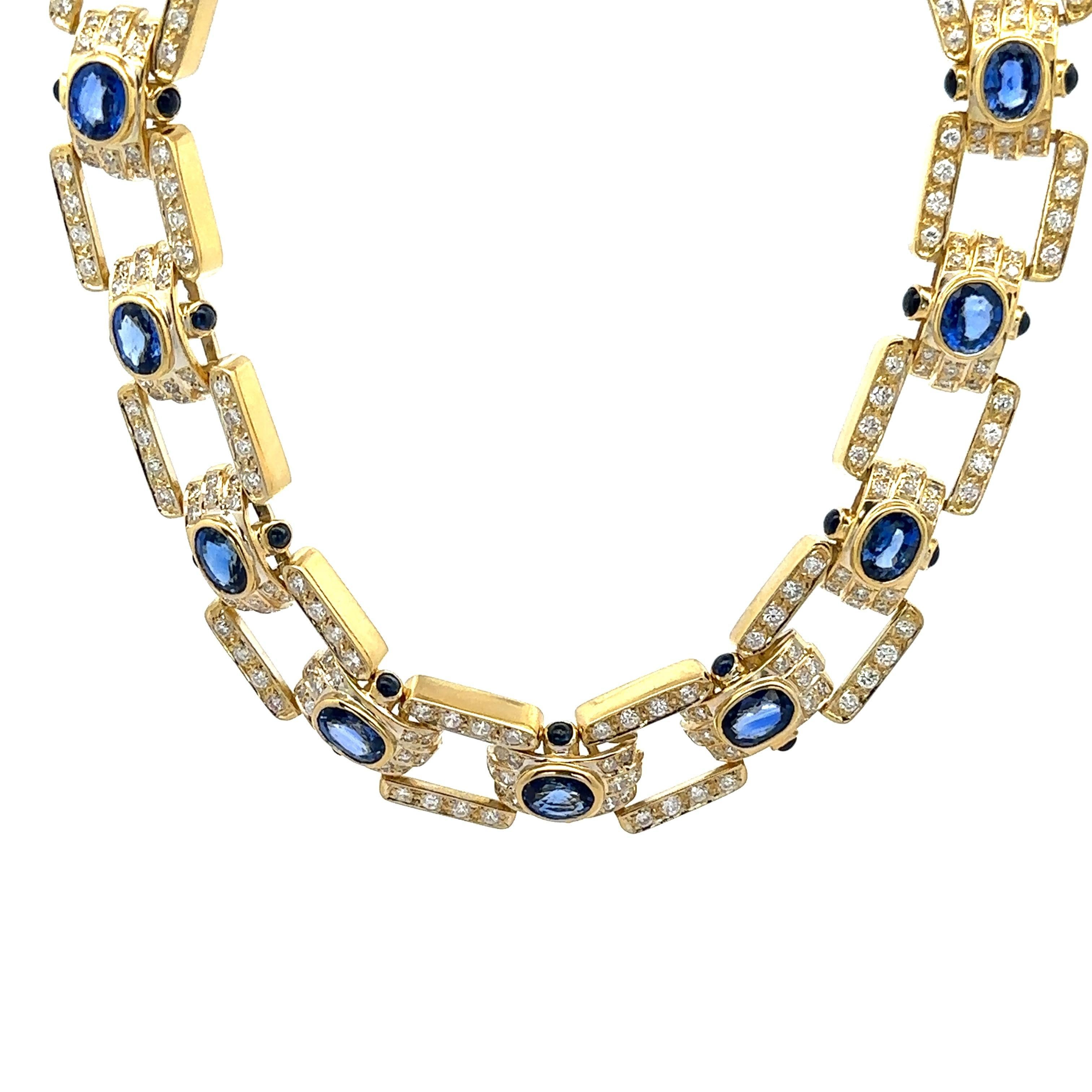 Vintage 18k Gelbgold GIA 27,5ctw Saphir & Diamant breite Erklärung Halskette im Angebot 9