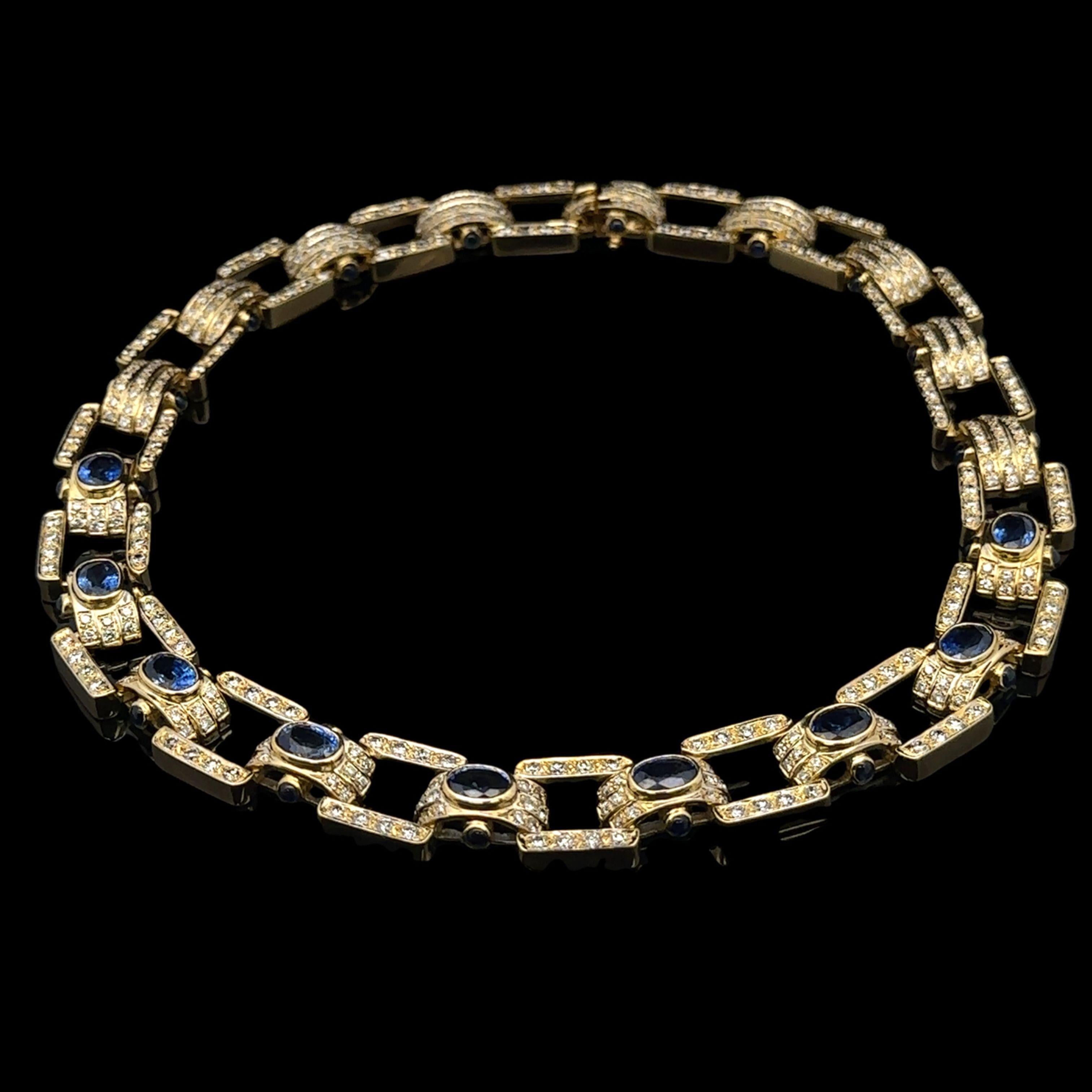 Vintage 18k Gelbgold GIA 27,5ctw Saphir & Diamant breite Erklärung Halskette im Angebot 1