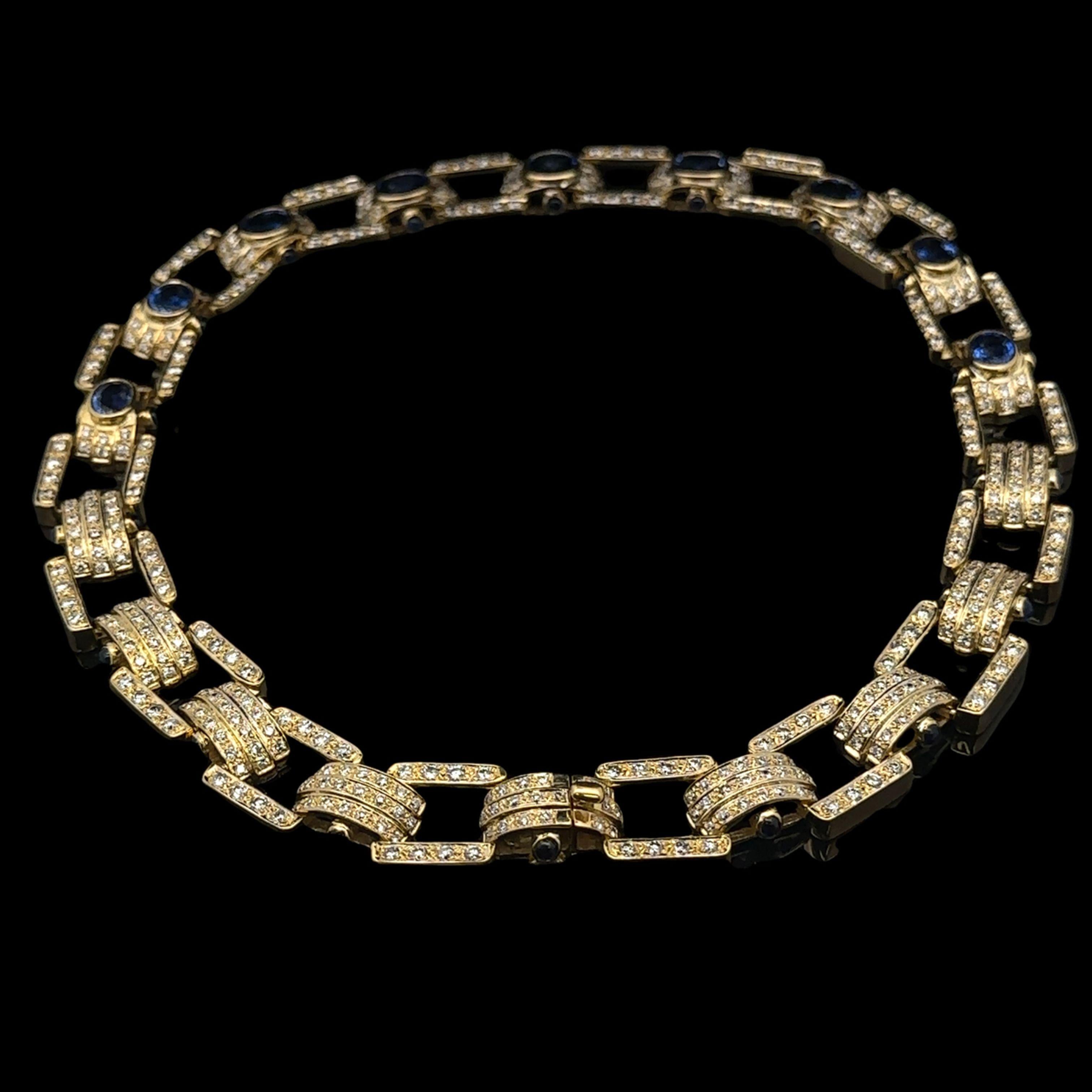 Vintage 18k Gelbgold GIA 27,5ctw Saphir & Diamant breite Erklärung Halskette im Angebot 2