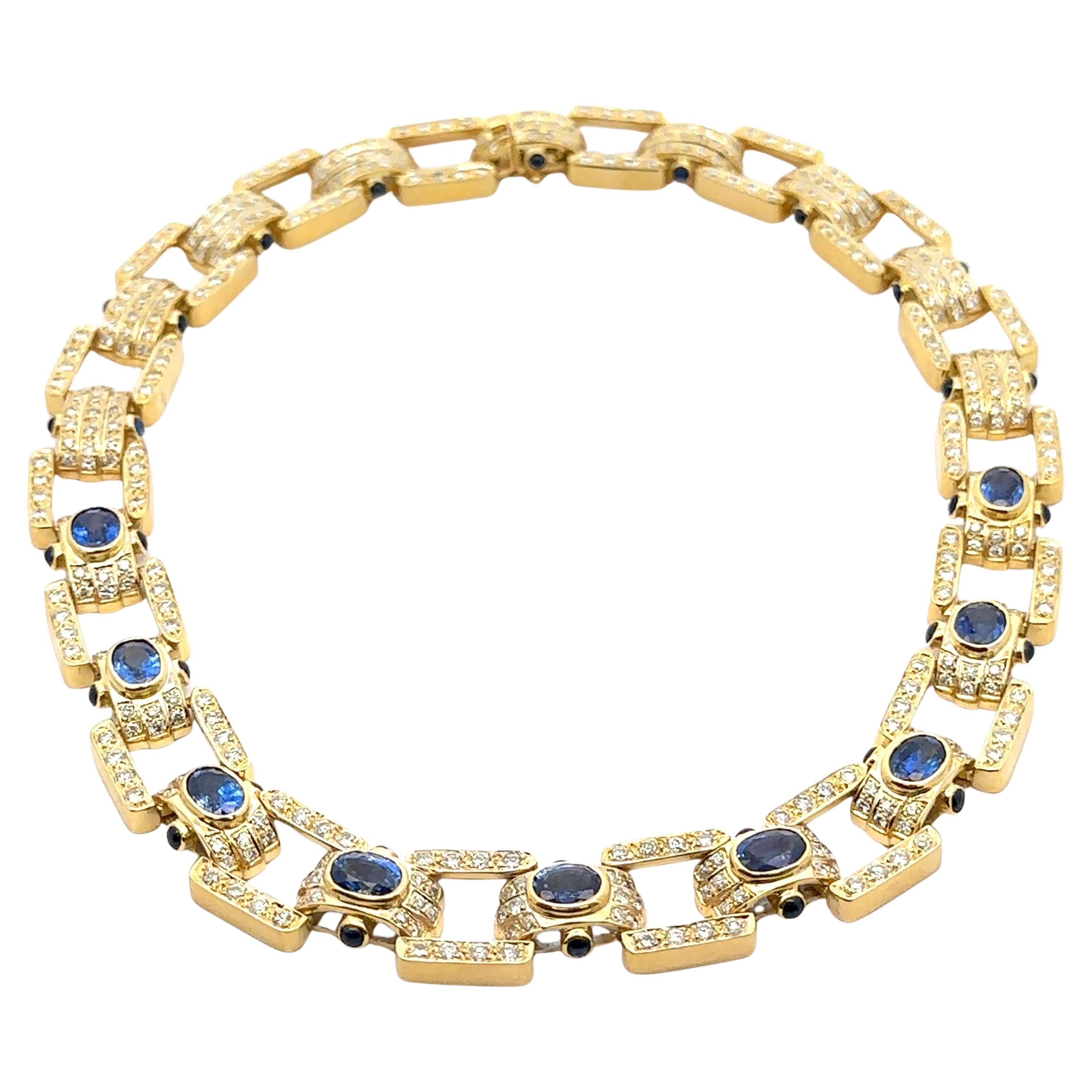 Vintage 18k Gelbgold GIA 27,5ctw Saphir & Diamant breite Erklärung Halskette im Angebot