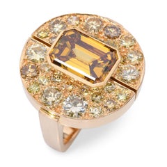 Vintage 18k Gelbgold GIA 3,84ct Fancy Deep Orange Gelb VS2 Diamant Ring