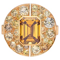 Vintage 18k Gelbgold GIA 3,84ct Fancy Deep Orange Gelb VS2 Diamant Ring