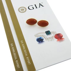 Vintage 18k Yellow Gold GIA Graded 28.94ctw Oval Cabochon Coral Omega Earrings