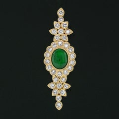 Vintage 18k Yellow Gold GIA Green Jade & 1.90ctw Round Diamond Flower Pin Brooch