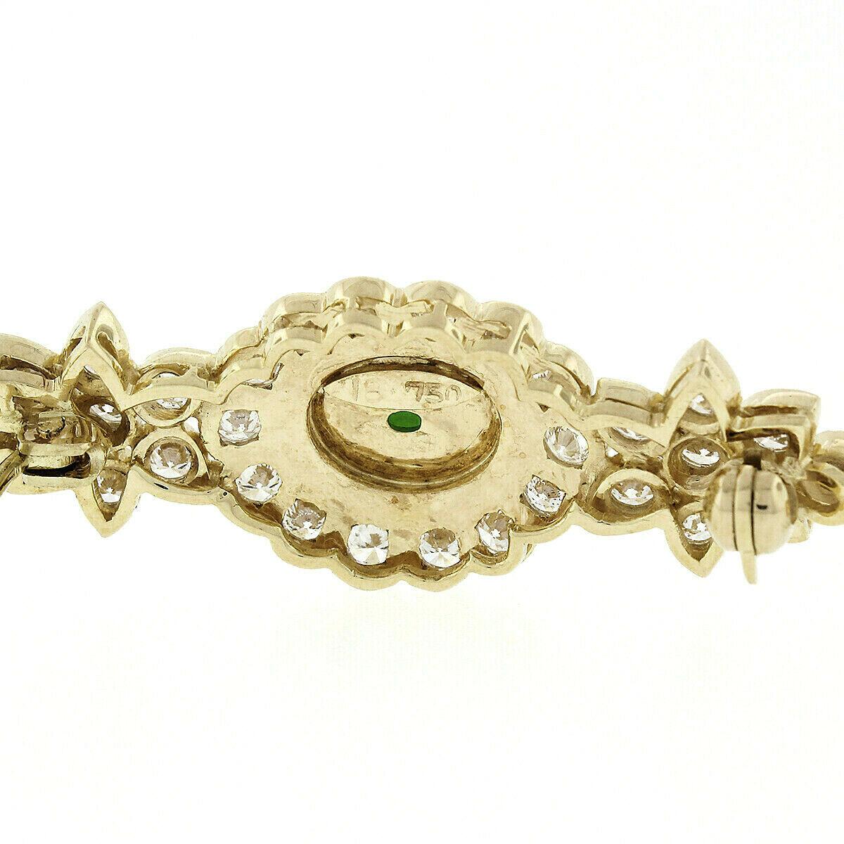 Vintage 18k Yellow Gold GIA Green Jade & 1.90ctw Round Diamond Flower Pin Brooch For Sale 2