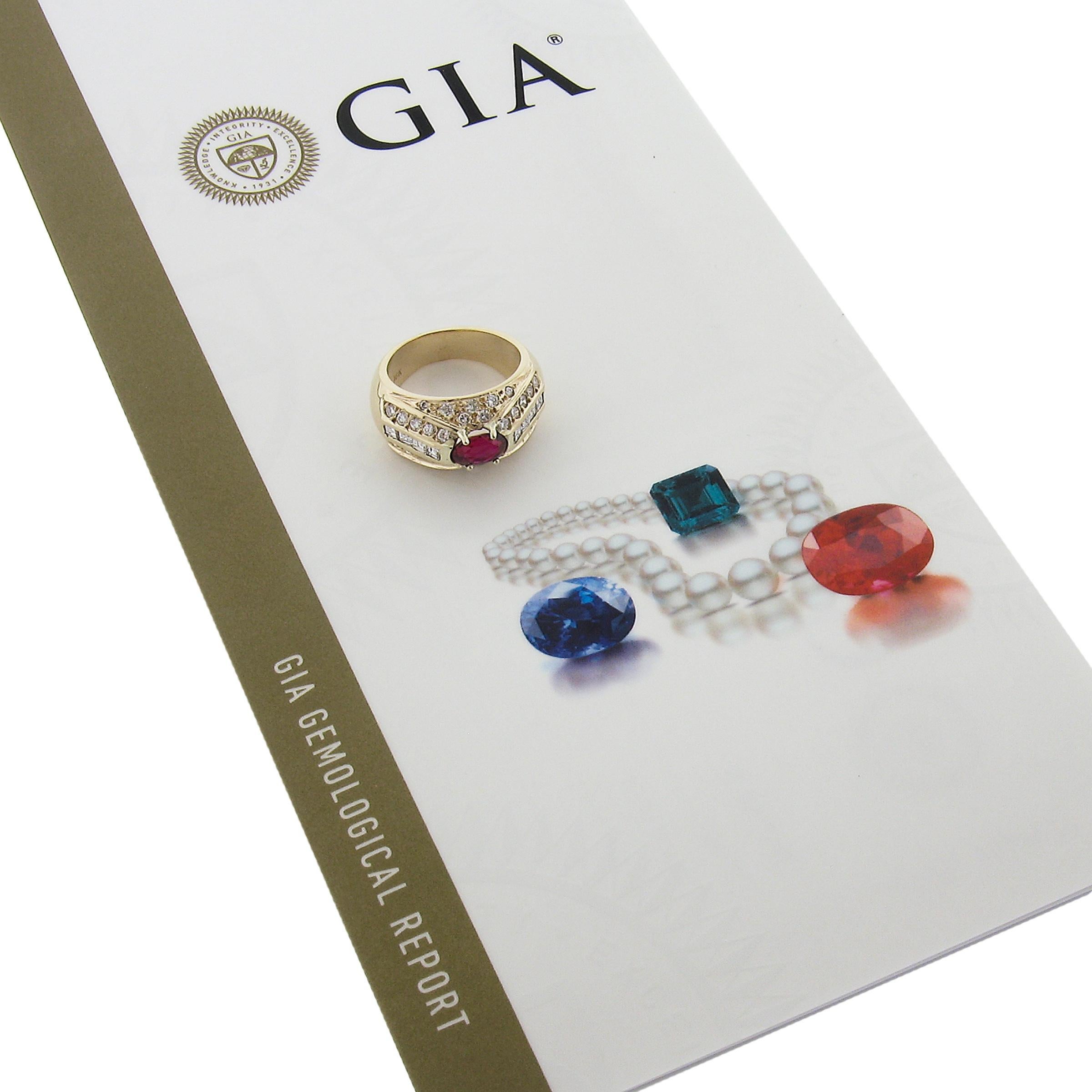 18 Karat Gelbgold GIA Oval Roter unbehandelter Rubin & Diamant breiter Cocktail-Ring 5