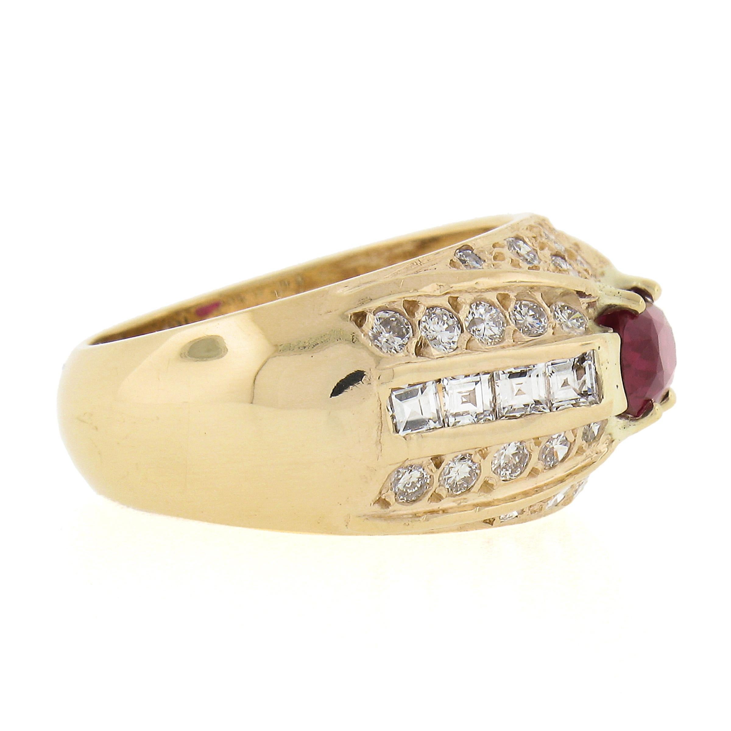 Women's Vintage 18K Yellow Gold GIA Oval Red No Heat Ruby & Diamond Wide Cocktail Ring For Sale