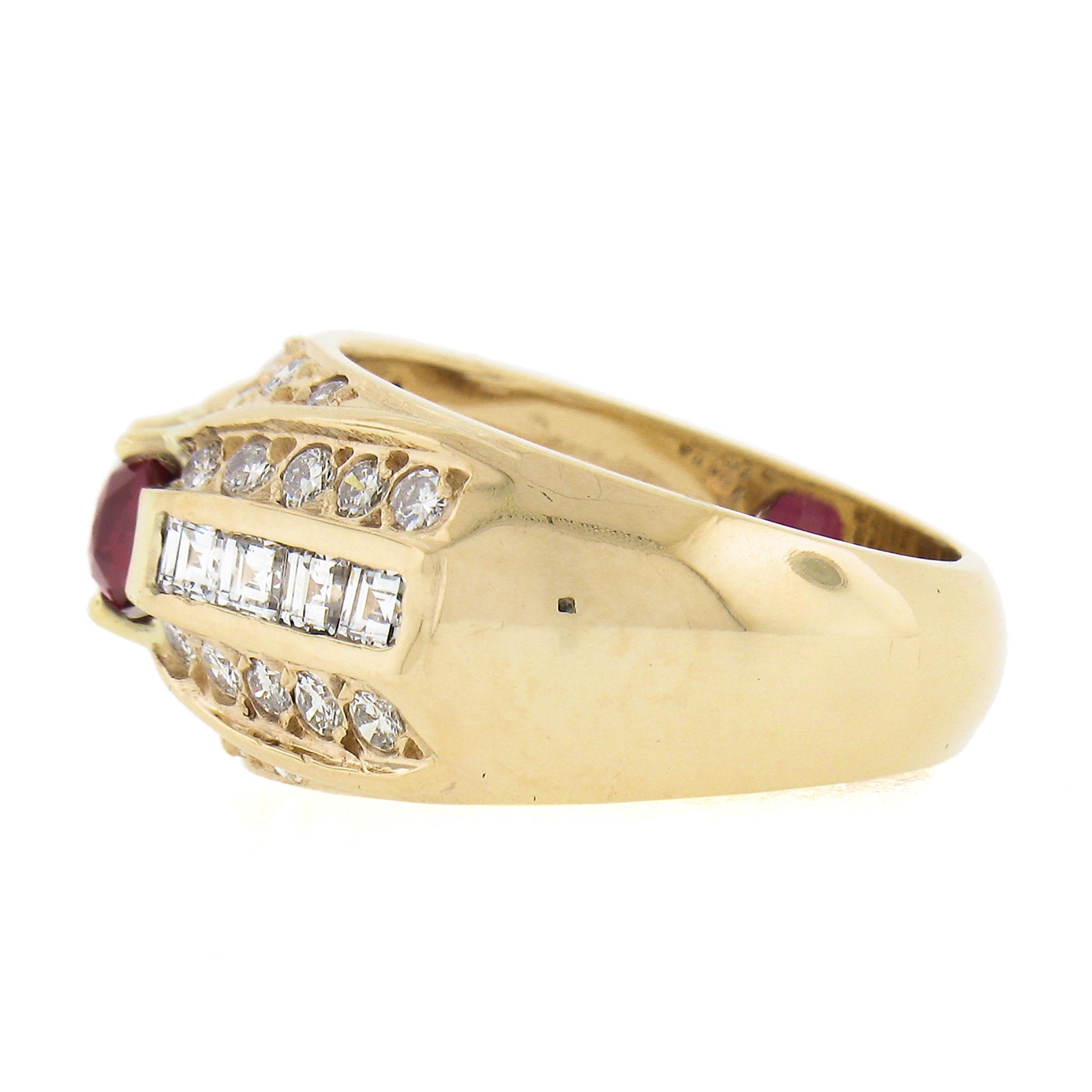 18 Karat Gelbgold GIA Oval Roter unbehandelter Rubin & Diamant breiter Cocktail-Ring 1