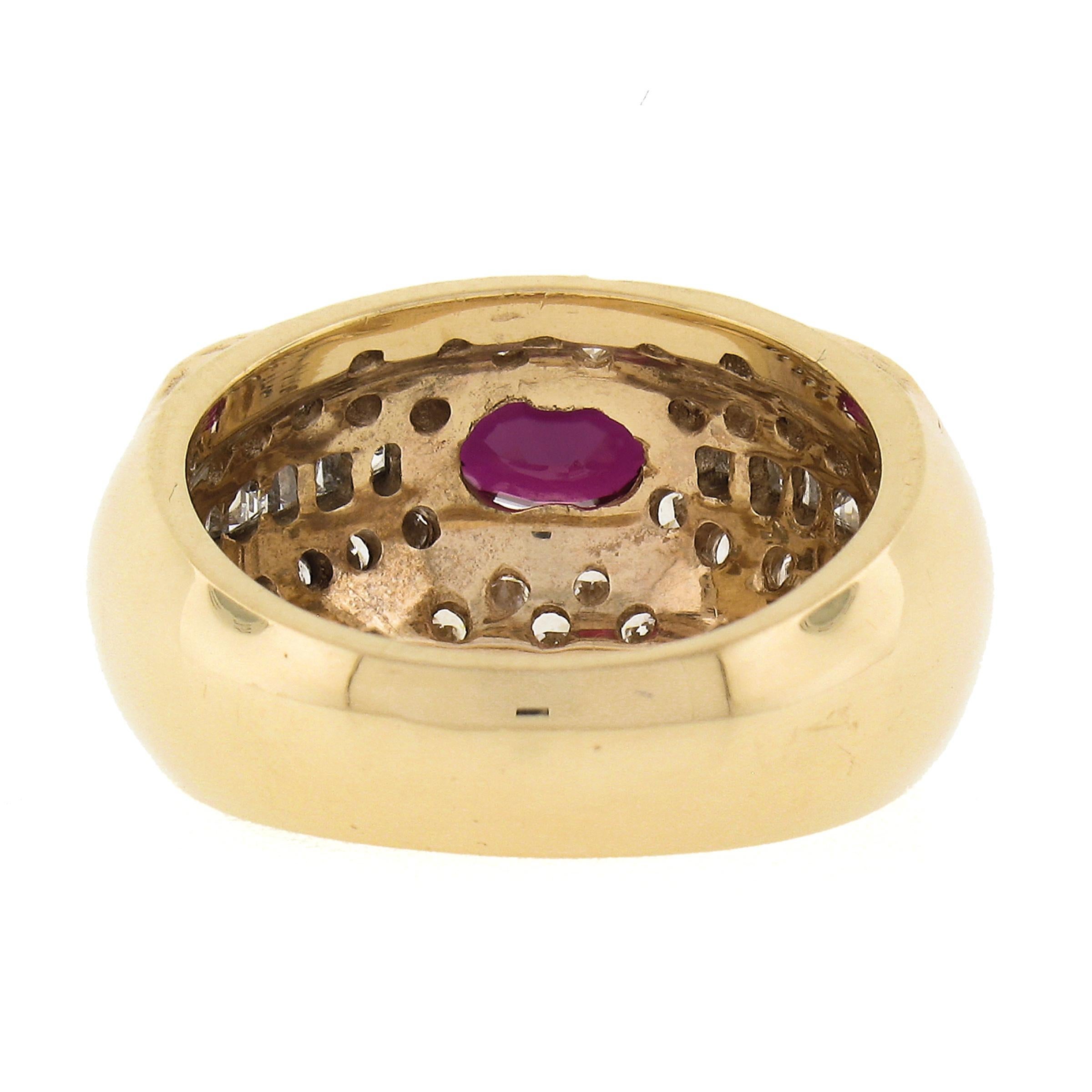 Vintage 18K Yellow Gold GIA Oval Red No Heat Ruby & Diamond Wide Cocktail Ring For Sale 2