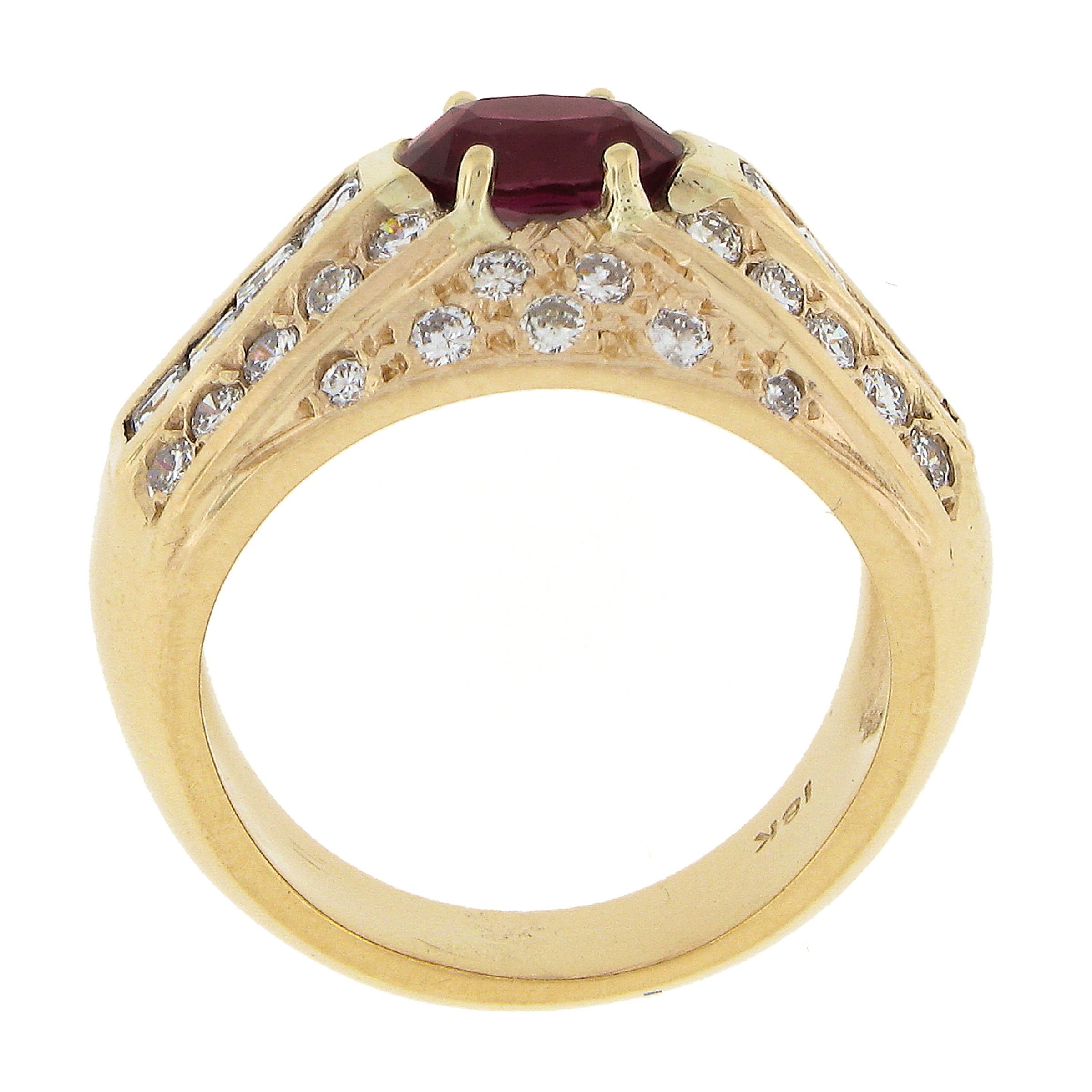 Vintage 18K Yellow Gold GIA Oval Red No Heat Ruby & Diamond Wide Cocktail Ring For Sale 3