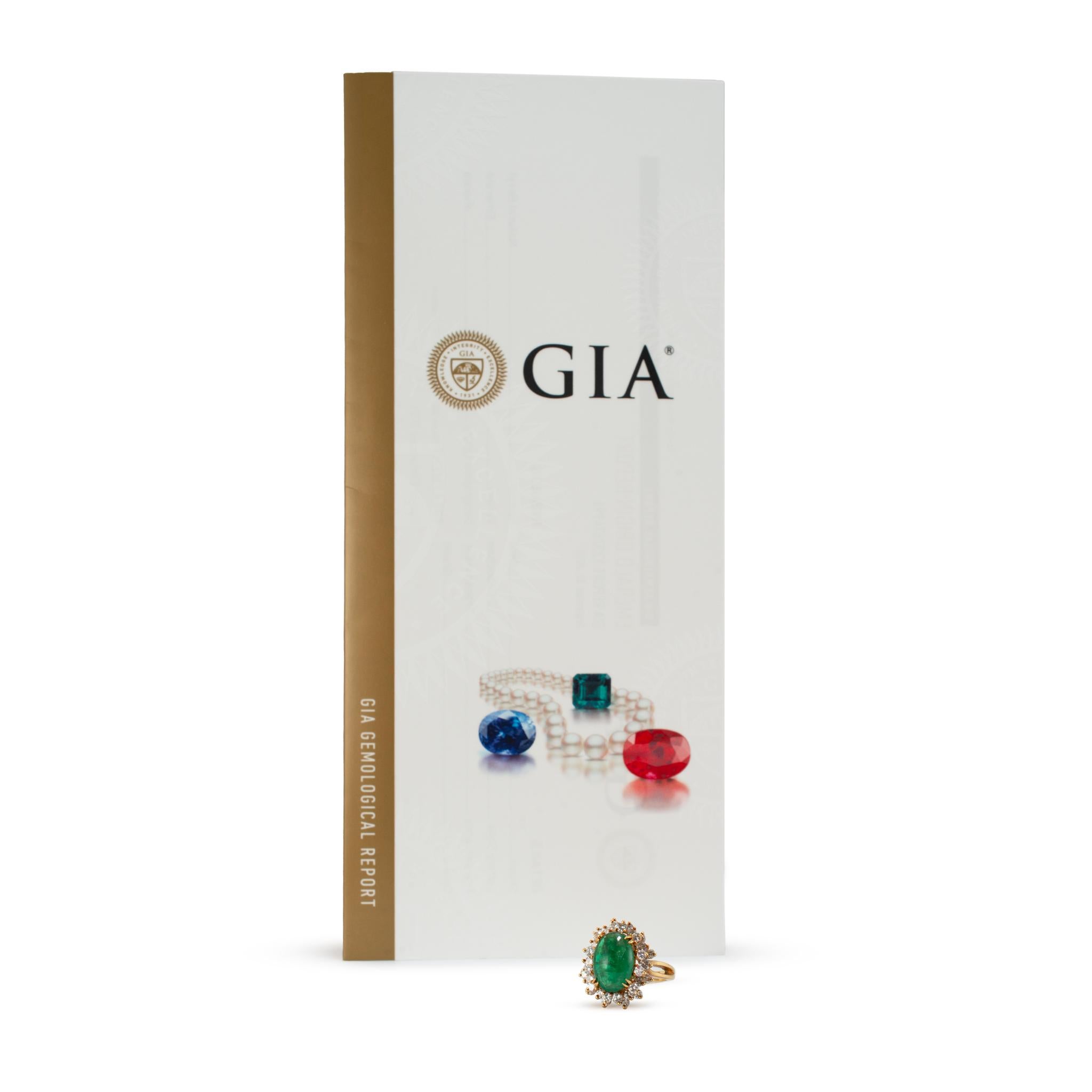 Anello cocktail d'epoca in oro giallo 18 carati con smeraldo russo GIA e diamanti a raggiera in vendita 3