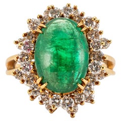 Vintage 18K Gelbgold GIA Russischer Smaragd Halo Diamant Cocktail Ring