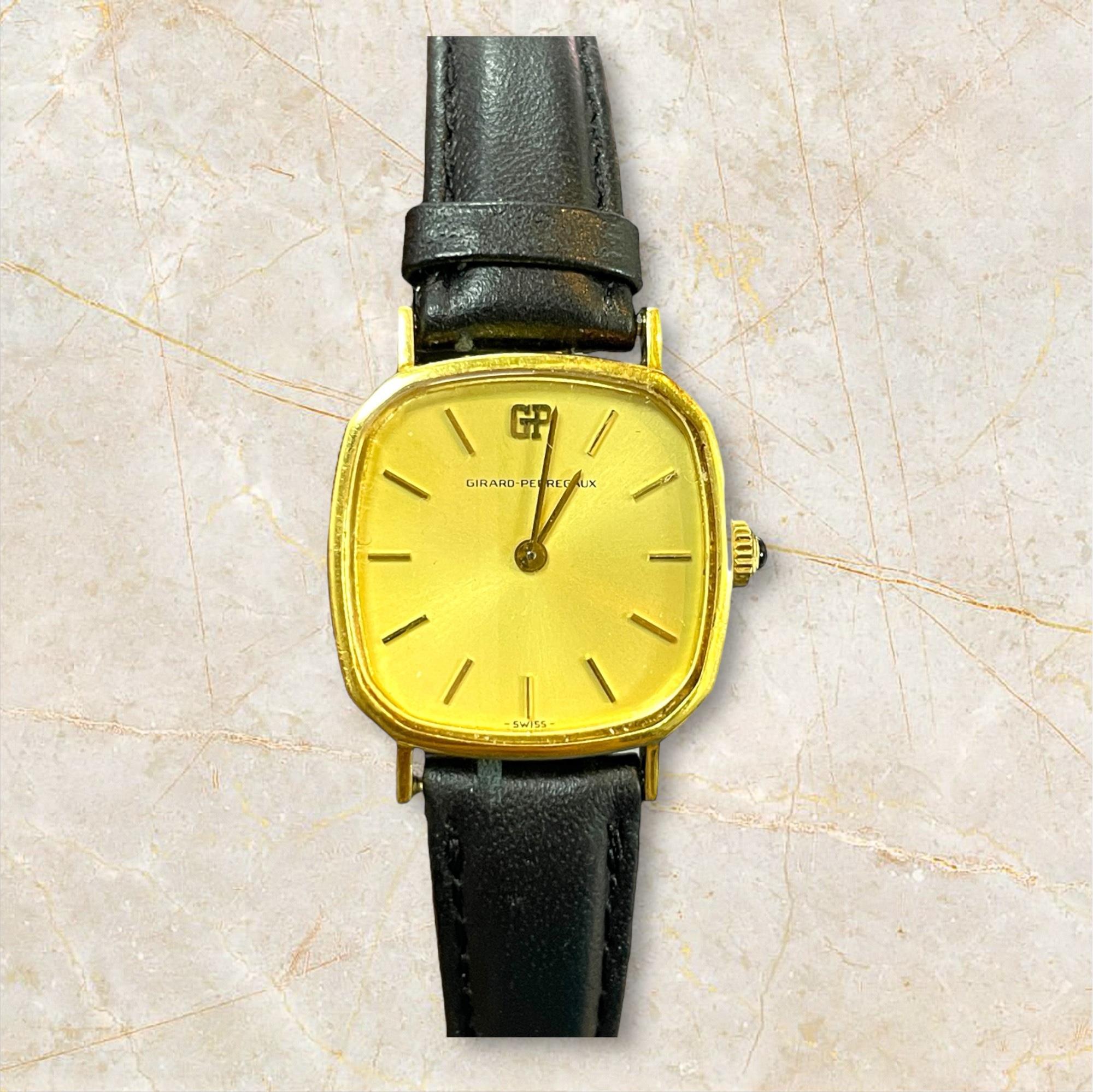 Discover timeless craftsmanship with this Vintage 18K Yellow Gold Girard Perregaux Manual Wind Watch. Featuring a classic design and an 18K yellow gold case, this elegant timepiece embodies the exquisite quality and heritage of Girard Perregaux.