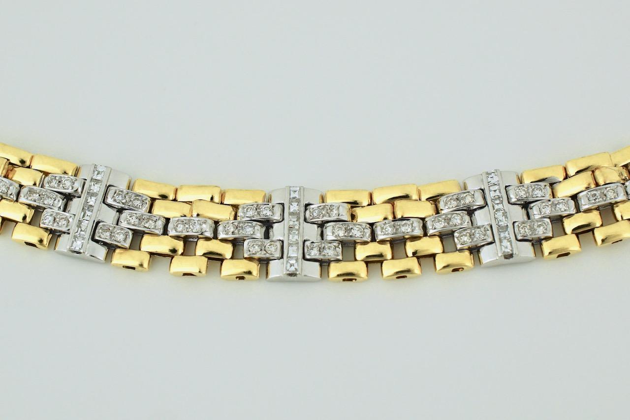 Art Deco Vintage 18 Karat Yellow Gold Graduated Diamond Gate Link Necklace Collier