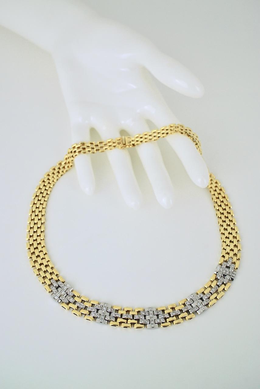 Vintage 18 Karat Yellow Gold Graduated Diamond Gate Link Necklace Collier 1
