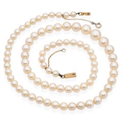 Vintage 18K Yellow Gold Graduated Pearl Beaded Strand Necklace