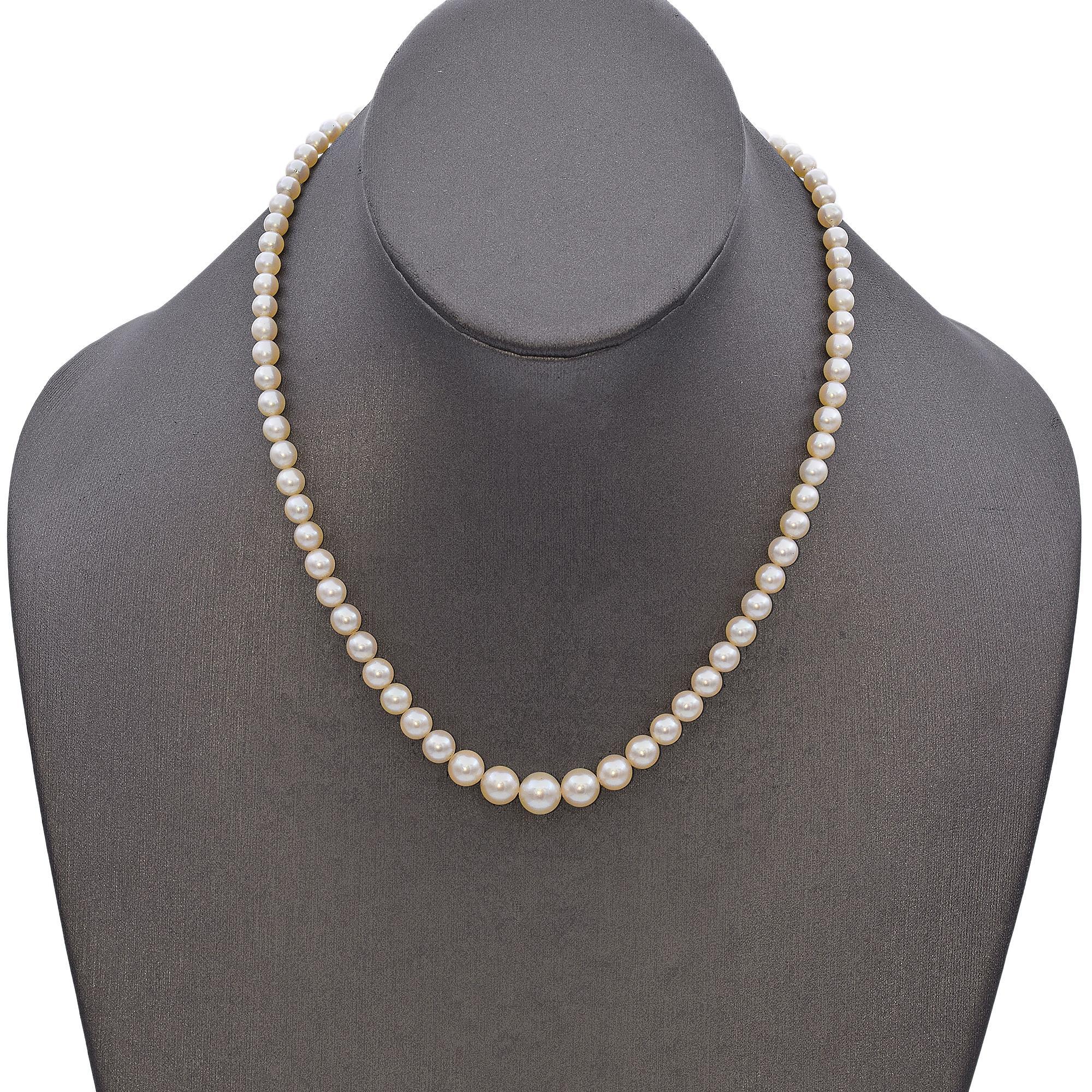 Vintage 18K Yellow Gold Graduated Pearl Beaded Strand Necklace For Sale ...