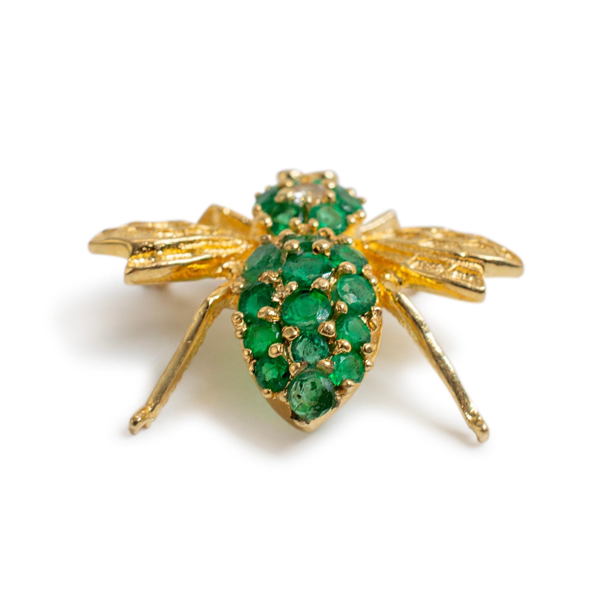 Colgante Abeja Diamante Esmeraldas Verdes Oro Amarillo 18K Vintage Corte esmeralda en venta