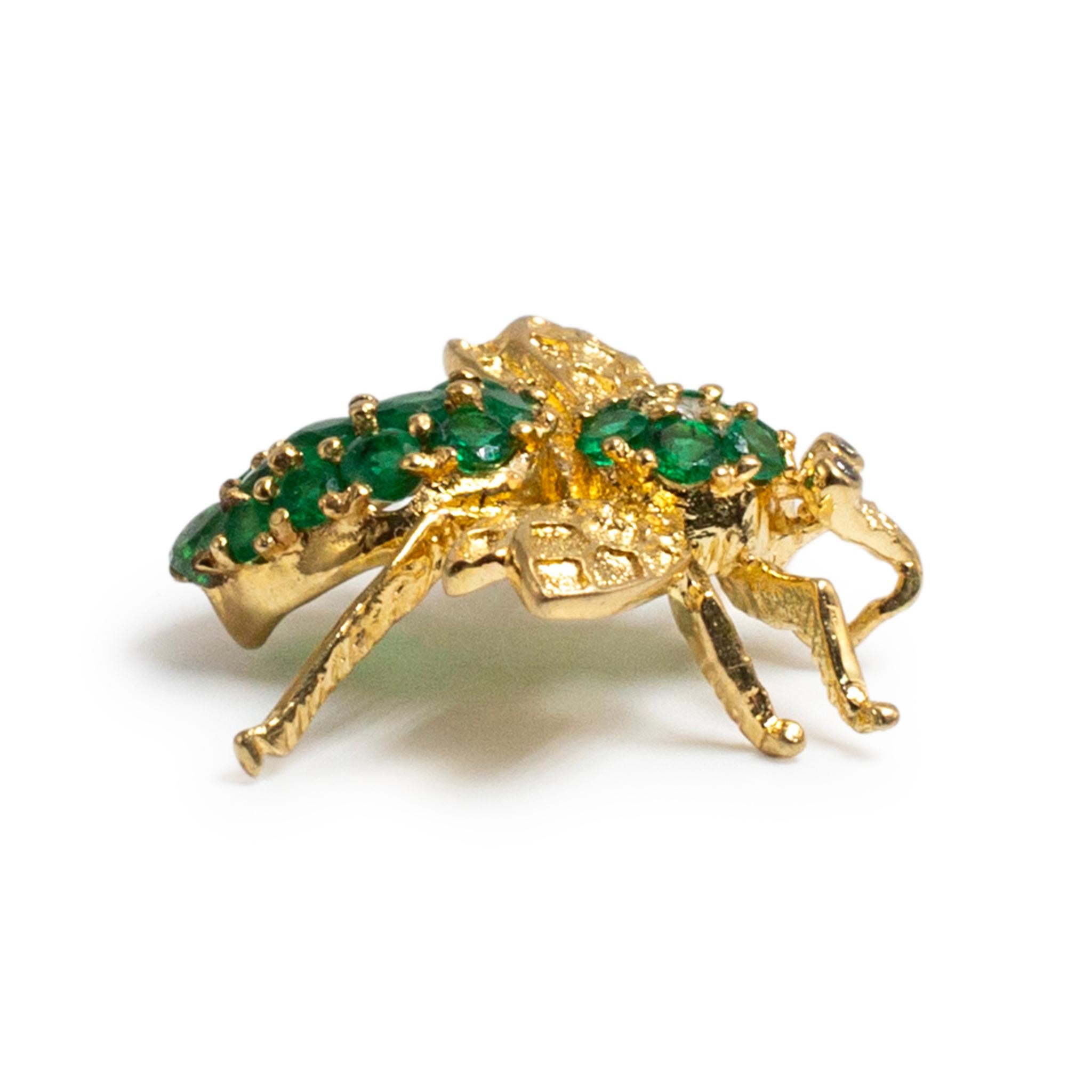 De las mujeres Colgante Abeja Diamante Esmeraldas Verdes Oro Amarillo 18K Vintage en venta