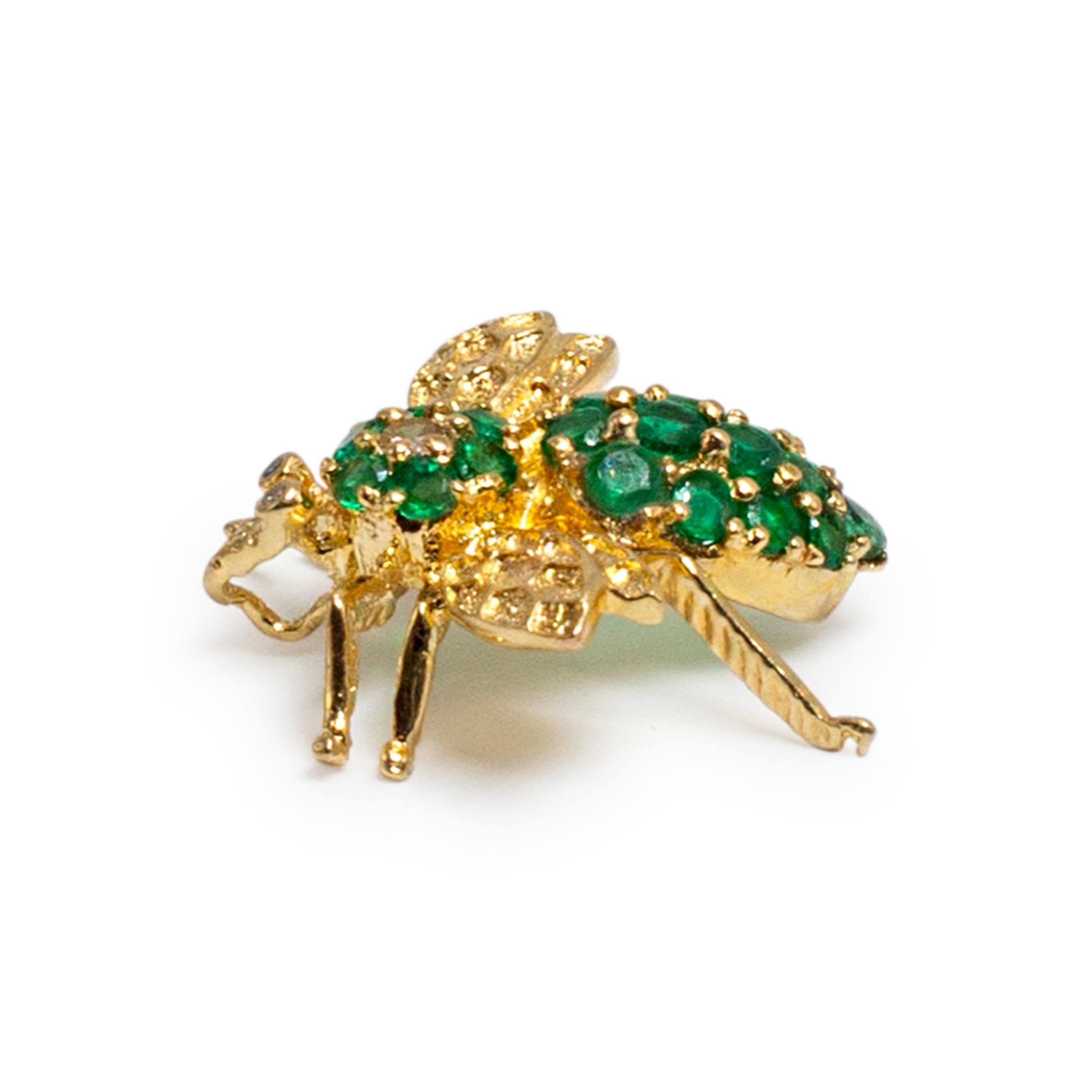 Colgante Abeja Diamante Esmeraldas Verdes Oro Amarillo 18K Vintage en venta 1