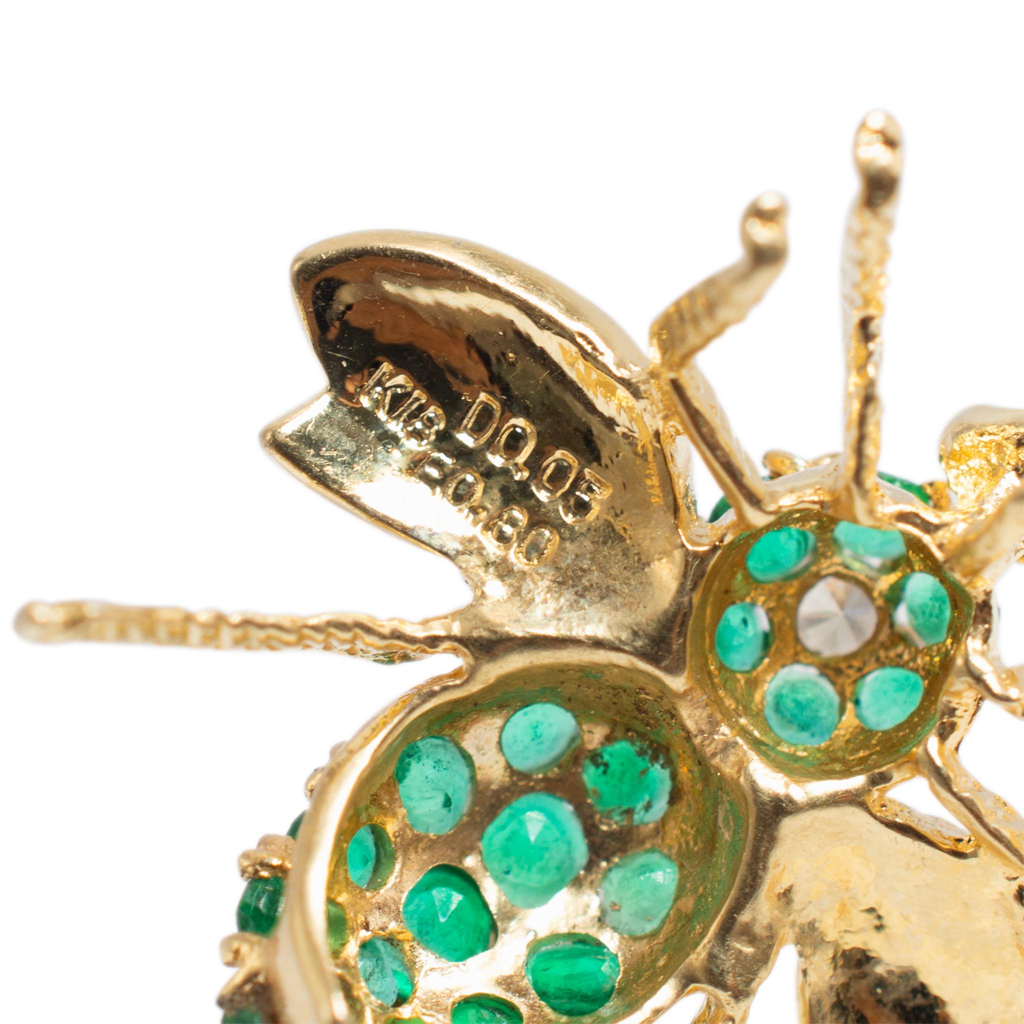 Colgante Abeja Diamante Esmeraldas Verdes Oro Amarillo 18K Vintage en venta 2