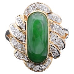 Bague cocktail vintage en or jaune 18 carats, jade vert et diamants