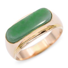 Vintage 18k Yellow Gold Green Jade Ring