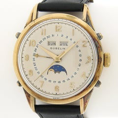 Vintage 18k Yellow Gold Gubelin Automatic Triple Calendar Moon Phase Wrist Watch