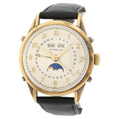 Vintage 18k Yellow Gold Gubelin Automatic Triple Calendar Moon Phase Wrist Watch