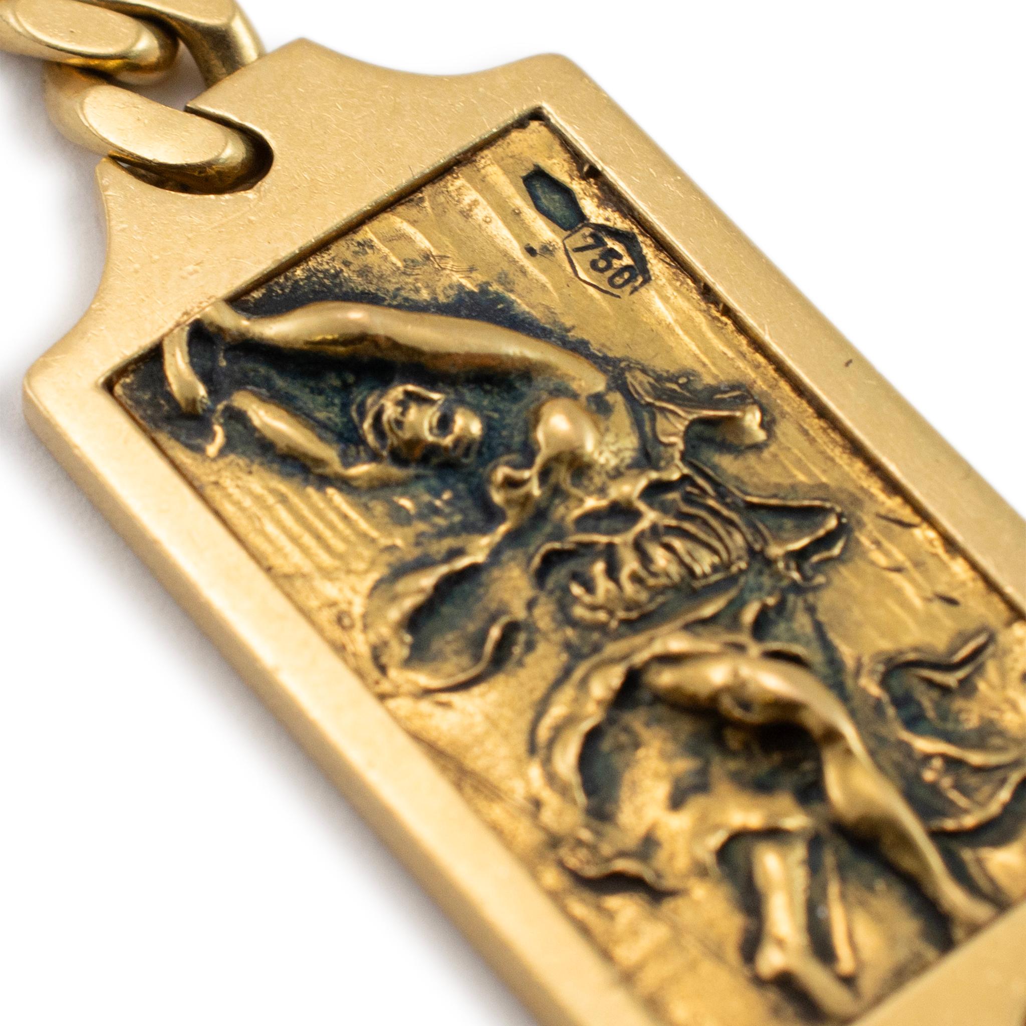 Vintage 18K Yellow Gold Hand Crafted Portrait Station Chain Necklace For Sale 9