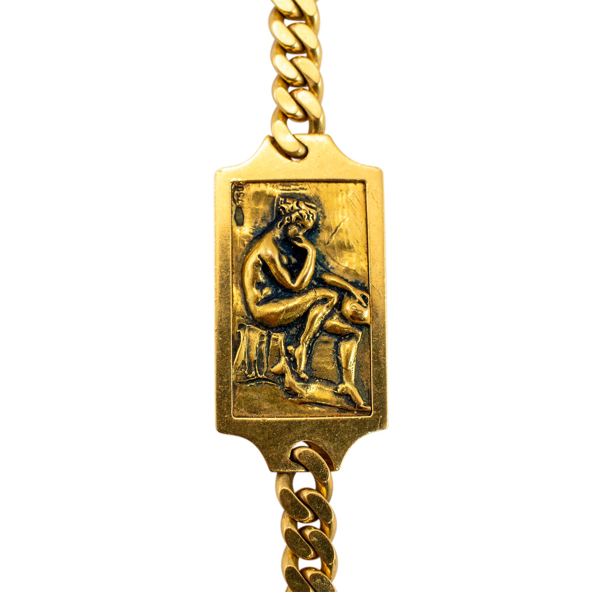 Vintage 18K Yellow Gold Hand Crafted Portrait Station Chain Necklace In Excellent Condition For Sale In Houston, TX