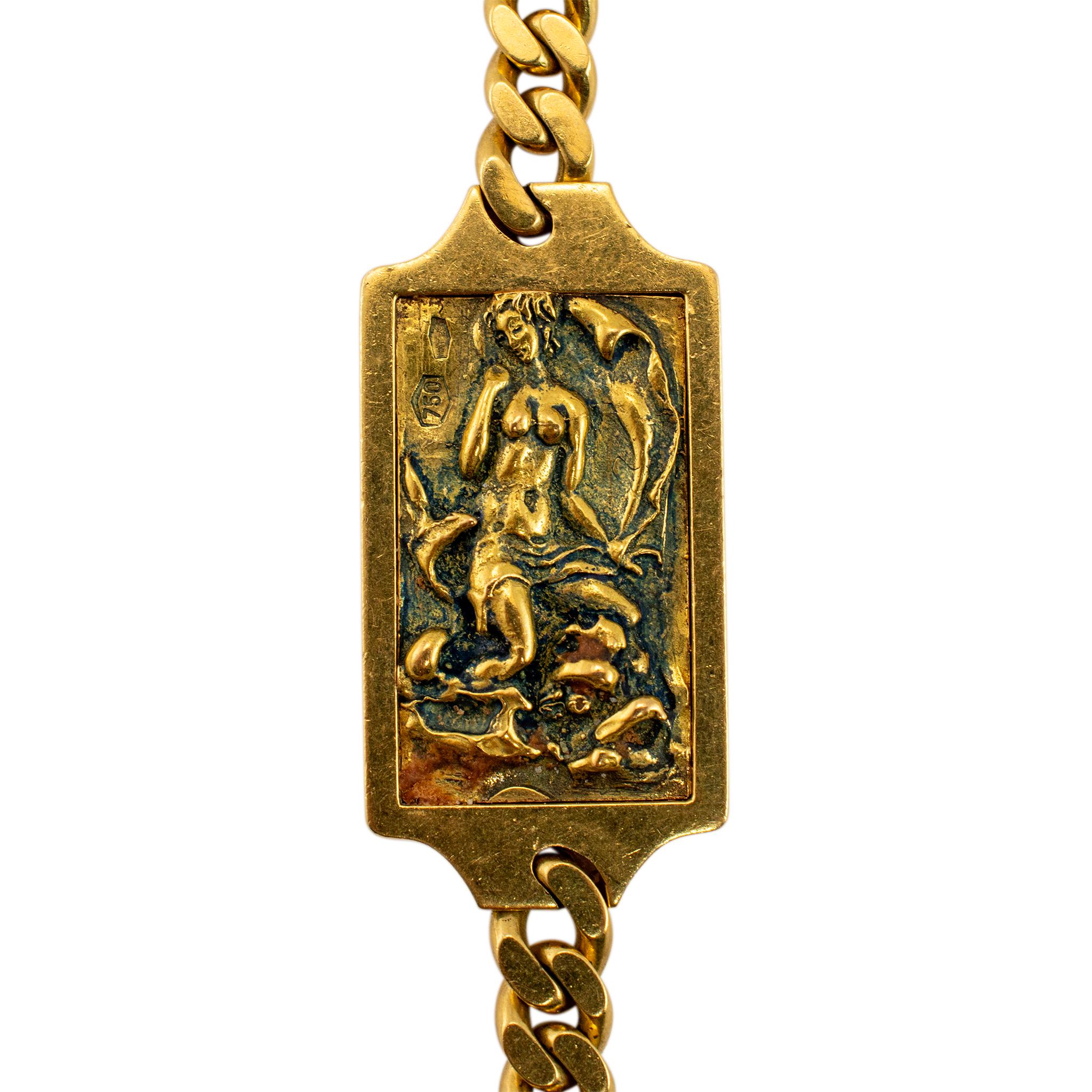Vintage 18K Yellow Gold Hand Crafted Portrait Station Chain Necklace For Sale 1