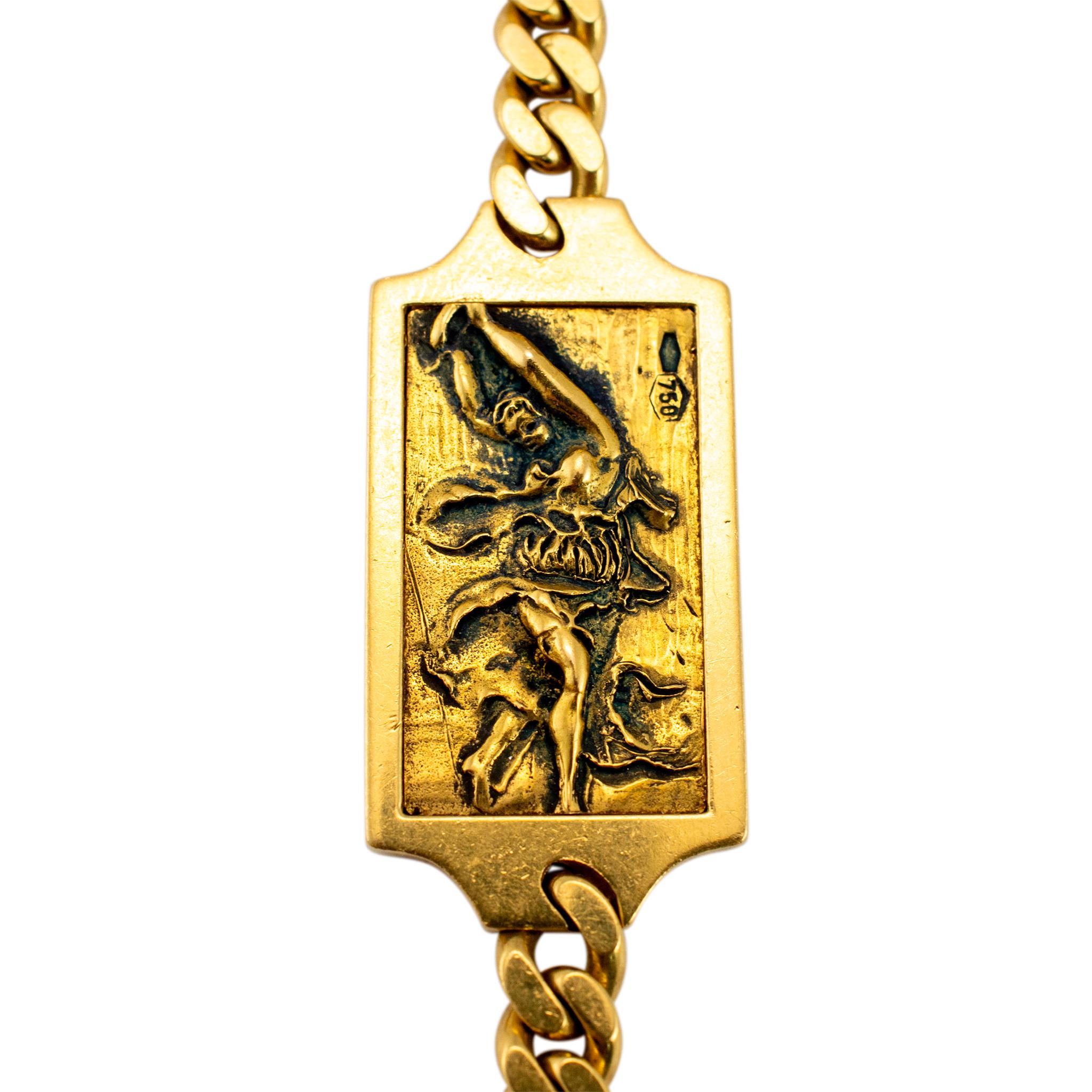 Vintage 18K Yellow Gold Hand Crafted Portrait Station Chain Necklace For Sale 3