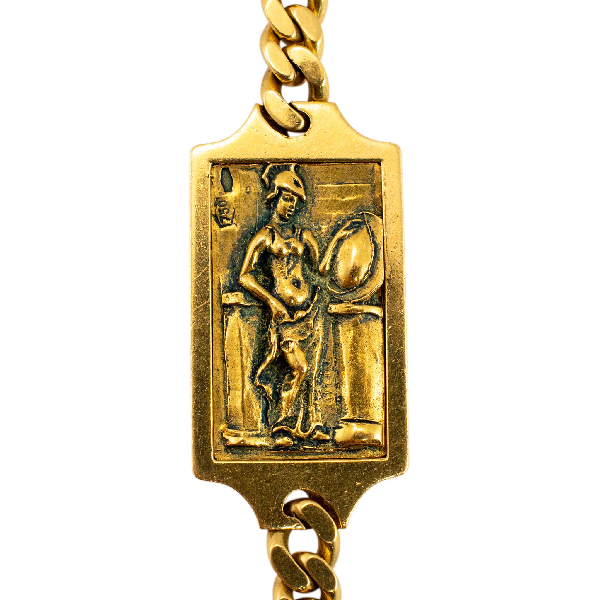 Vintage 18K Yellow Gold Hand Crafted Portrait Station Chain Necklace For Sale 4