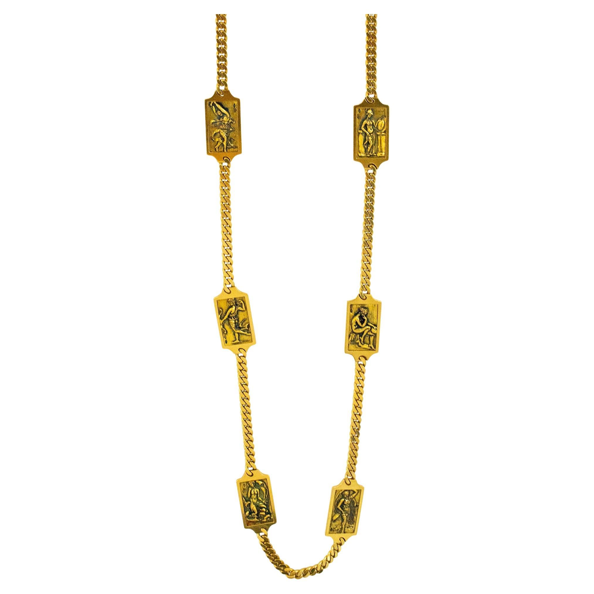 Vintage 18K Yellow Gold Hand Crafted Portrait Station Chain Necklace