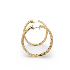Vintage 18K Yellow Gold Hoop Earrings with 11.26 Carat Round H-VS1 Diamonds