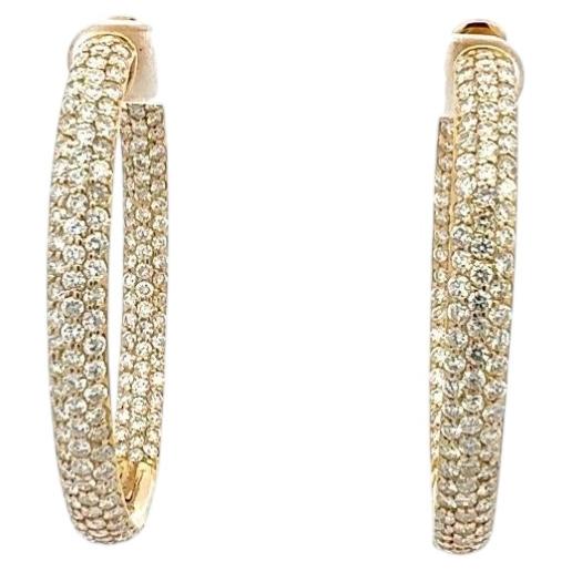 Orecchini a cerchio vintage in oro giallo 18 carati con diamanti rotondi H-VS1 da 11,26 carati