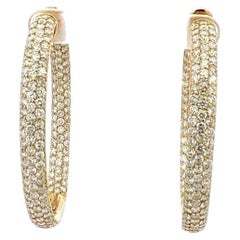 Vintage 18K Yellow Gold Hoop Earrings with 11.26 Carat Round H-VS1 Diamonds
