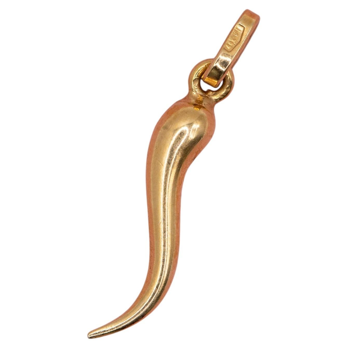 Pendentif vintage en or jaune 18 carats en forme de corne, petite amulette porte-bonheur, Italie