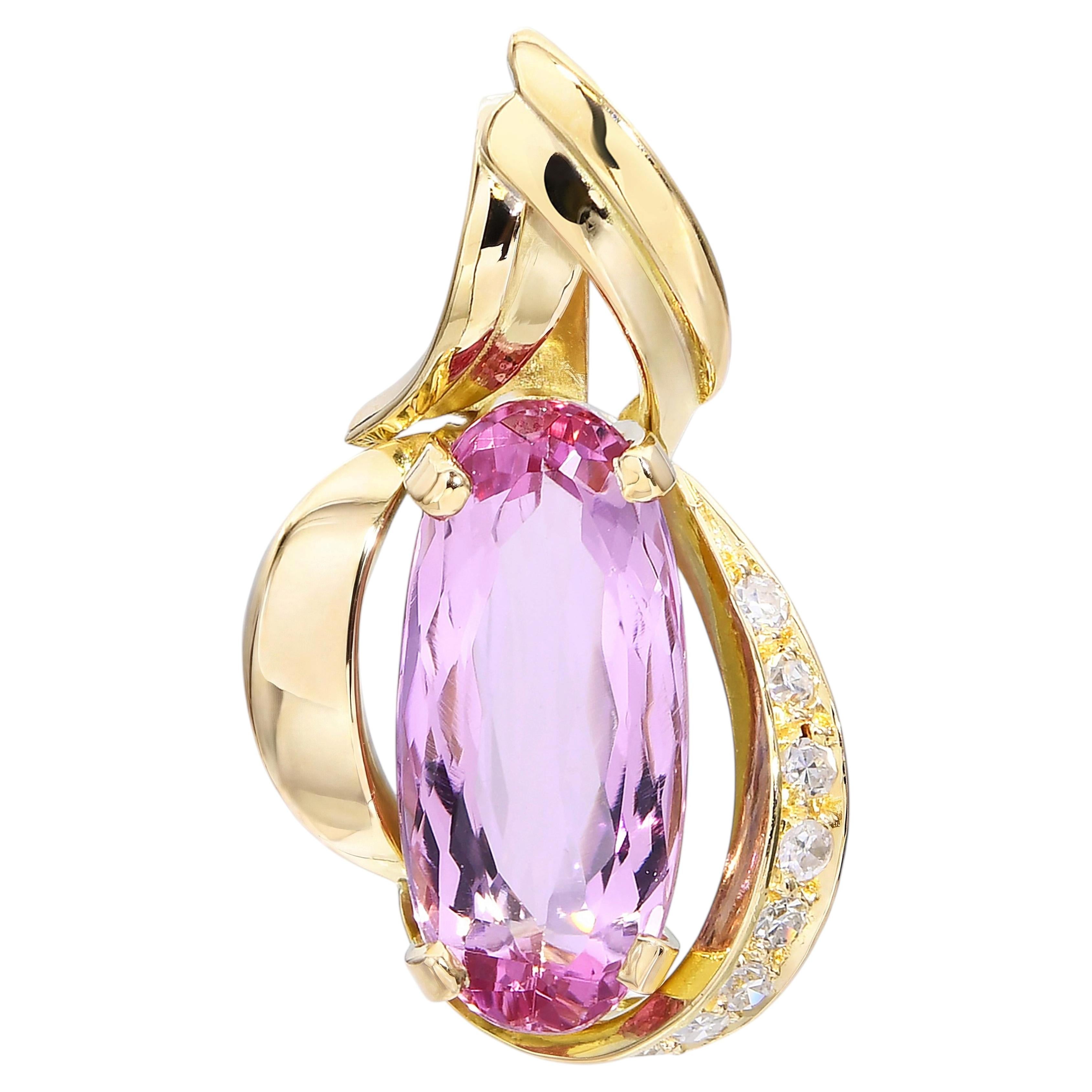 Colgante vintage de oro amarillo de 18k, estilo Imperial Gold, con topacio rosa de 2,01 ct y diamantes