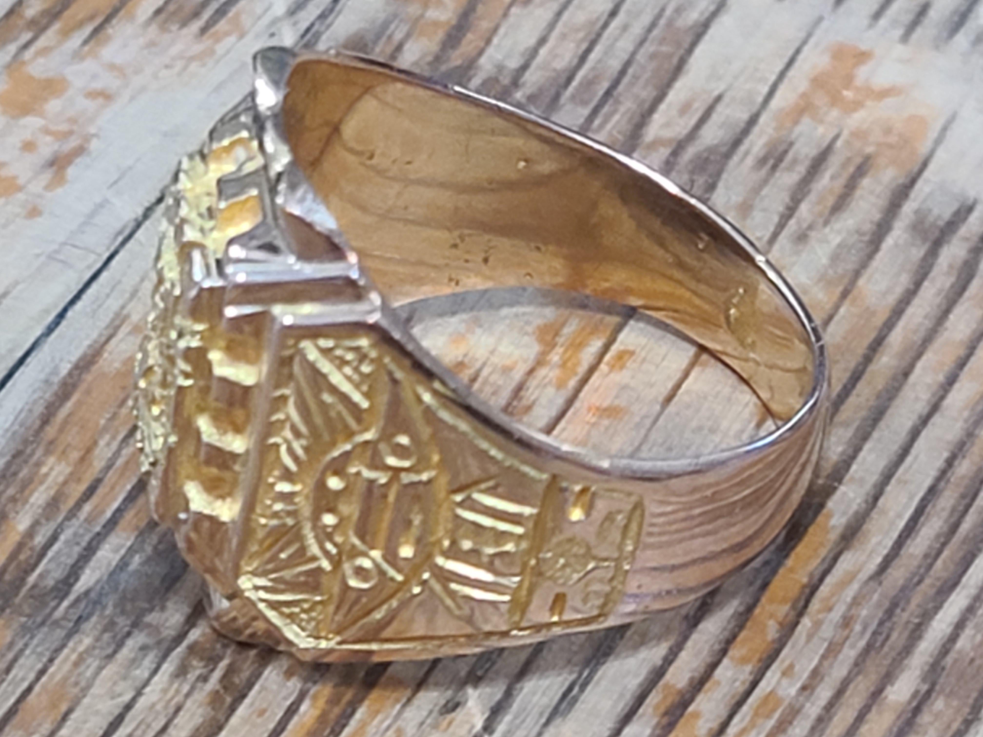 Contemporary Vintage 18k Yellow Gold Inca-Inspired Ring