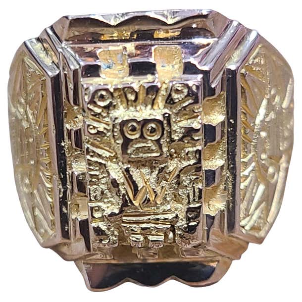 Vintage 18k Yellow Gold Inca-Inspired Ring at 1stDibs | inca ring