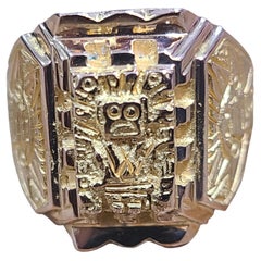 Vintage 18k Yellow Gold Inca-Inspired Ring