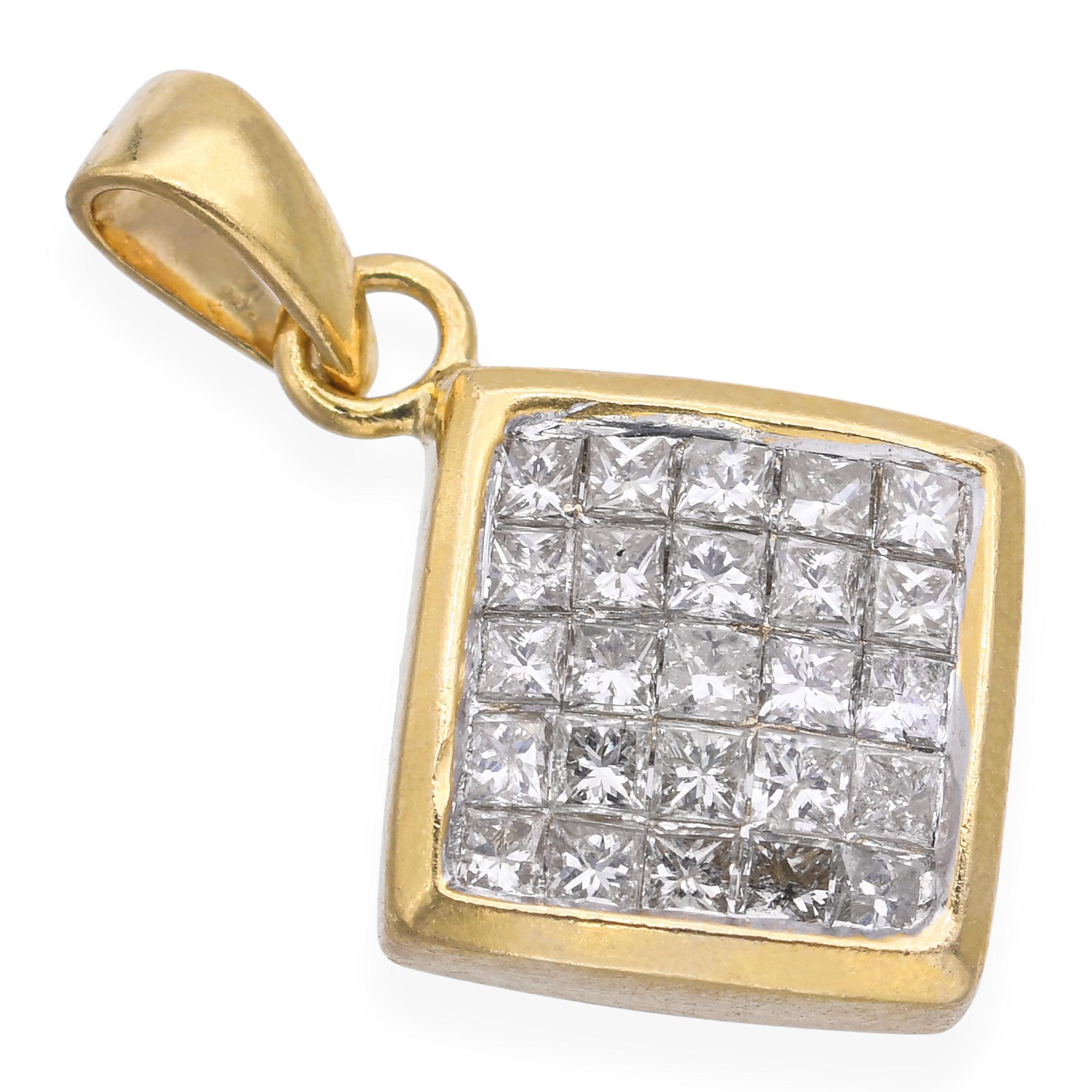 This vintage pendant is crafted in rich 18k yellow gold and set with approximately 0.50 carats total weight of sparkling diamonds. The elegant design highlights the brilliance of the stones, which are carefully arranged to enhance their light play