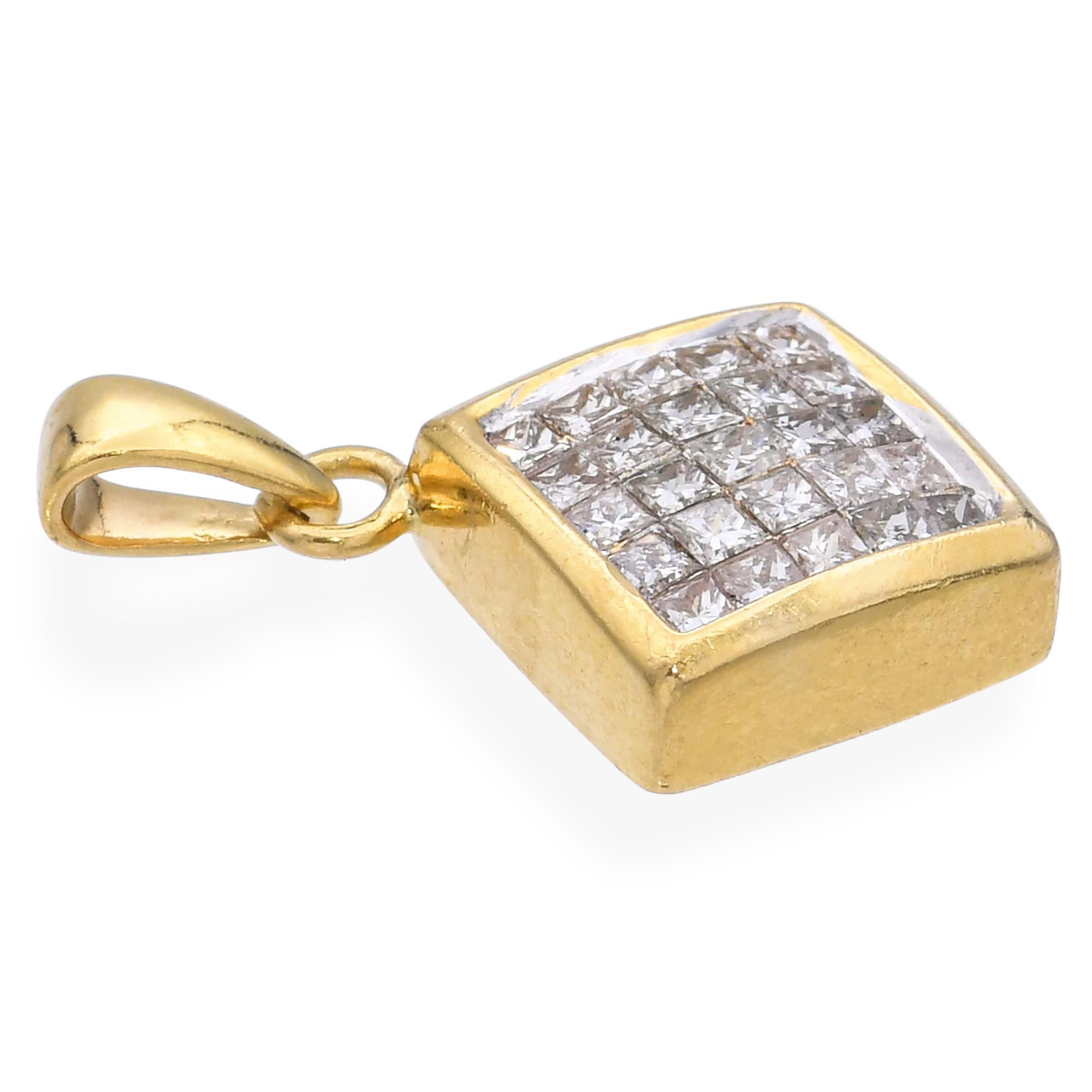 Women's Vintage 18k Yellow Gold Invisible Set Diamond Pendant For Sale