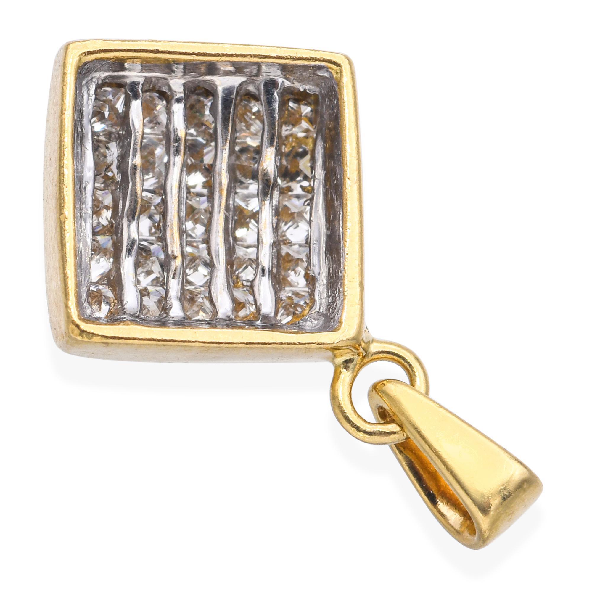 Vintage 18k Yellow Gold Invisible Set Diamond Pendant For Sale 1